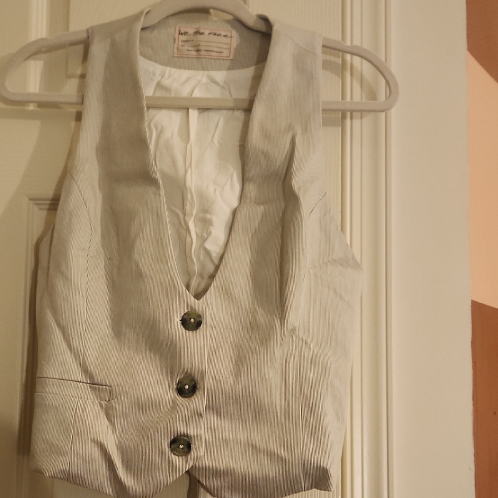 We The Free Cream and Gray Striped Vest